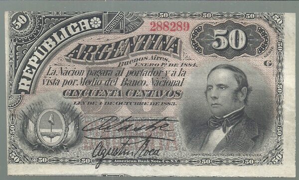 ARGENTINA FRACCIONARIO 50 CENTAVOS 1884 COL 016
