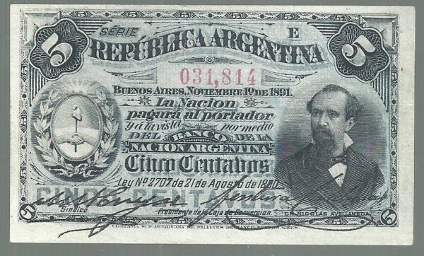 ARGENTINA FRACCIONARIO 5 CENTAVOS 1891 COL 018 BOT 1003