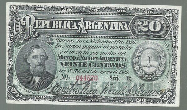 ARGENTINA FRACCIONARIO 20 CENTAVOS 1891 COL 028a BOT 1020