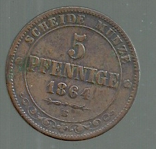 ALEMANIA SAJONIA 5 PFENNIGE DRESDEN 1864