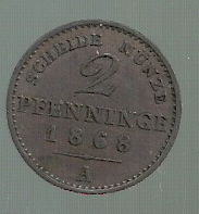 ALEMANIA PRUSIA 2 PFENNING 1/150 THALER 1868