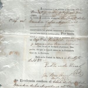 EL GOBIERNO DE SALTA DA EMPLEO A PRIMERA COMPAÑIA ESCUADRA DE LOS ARGENTINOS 1832