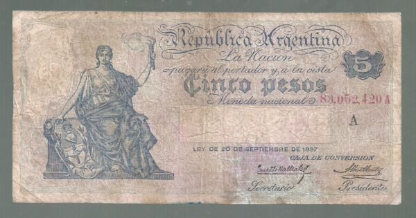 ARGENTINA CAJA DE CONVERSION 5 PESOS BOT 1589 BUENO