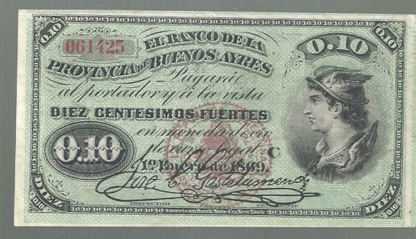 ARGENTINA BANCO DE LA PROVINCIA DE BUENOS AIRES 10 CENTESIMOS FUERTES BA 153a