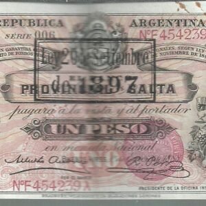 ARGENTINA BANCO GARANTIDO SALTA 1 PESO COL 077 XF+