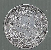 ALEMANIA 1 MARK 1910 F PLATA