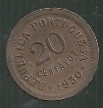 CABO VERDE 20 CENTAVOS 1930 KM 3 XF+