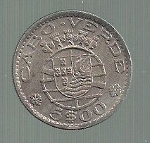 CABO VERDE 5 ESCUDOS 1968 KM 12 UNC