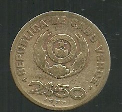 CABO VERDE 2.5 ESCUDO FAO 1977 KM 18 VF