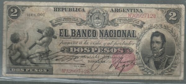 ARGENTINA BANCO NACIONAL 2 PESOS COL 104 a VF+