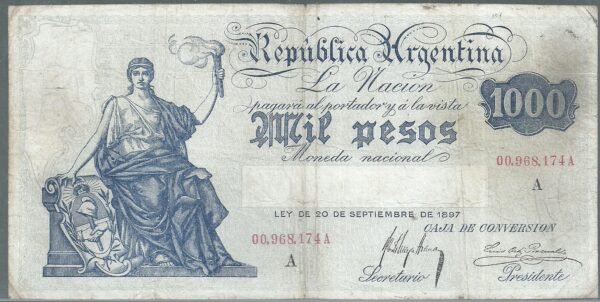 ARGENTINA CAJA DE CONVERSION 1000 PESOS SERIE A BOT 1706 VF+