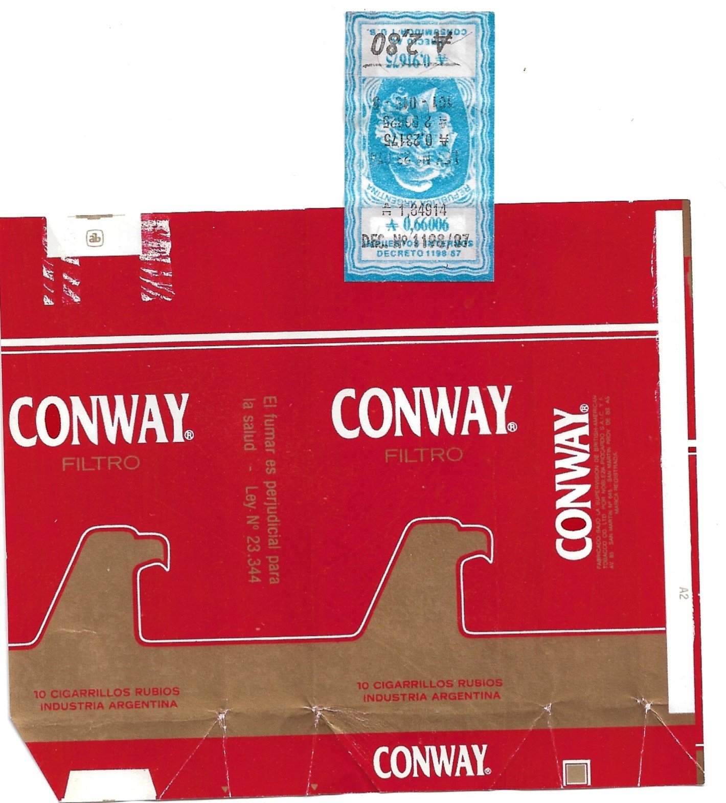 MARQUILLA CONWAY 10 CIGARRILLOS INDUSTRIA ARGENTINA SOFT