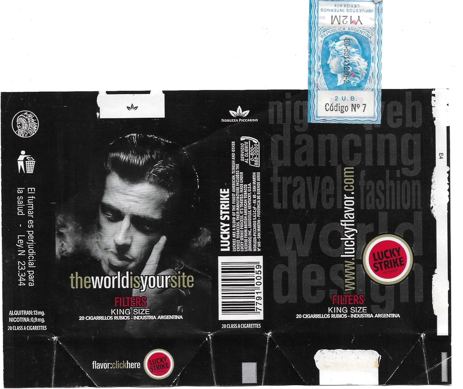 MARQUILLA THEWORLDISYOURSITE 20 CIGARRILLOS INDUSTRIA ARGENTINA SOFT