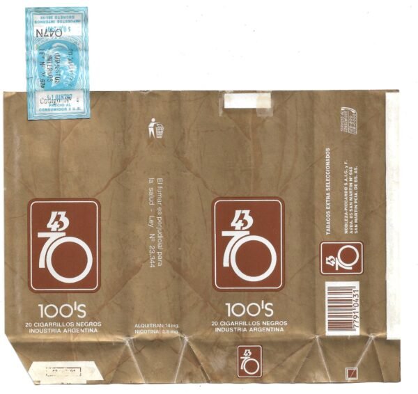 MARQUILLA 43/70 20 CIGARRILLOS INDUSTRIA ARGENTINA SOFT