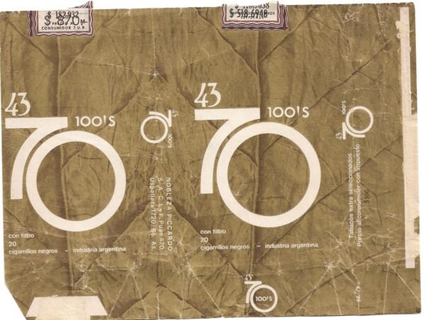 MARQUILLA 43/70 10 CIGARRILLOS INDUSTRIA ARGENTINA SOFT