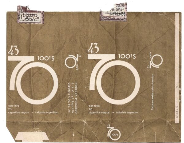 MARQUILLA 43/70 20 CIGARRILLOS INDUSTRIA ARGENTINA SOFT