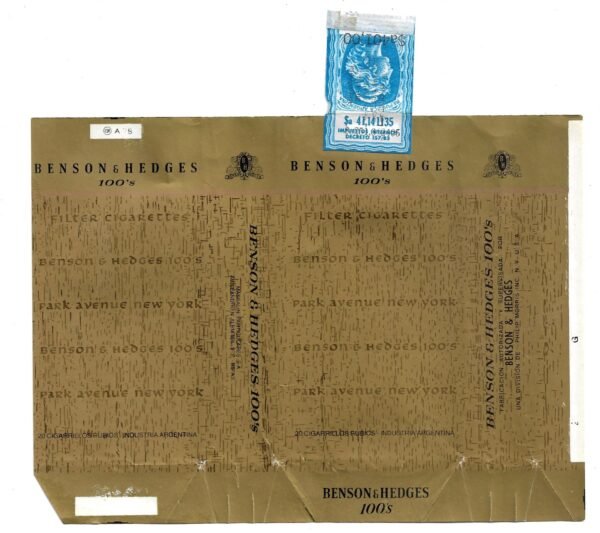 MARQUILLA BENSON & HEDGES 20 CIGARRILLOS INDUSTRIA ARGENTINA SOFT