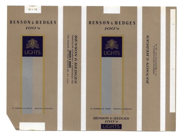 MARQUILLA BENSON & HEDGES 20 CIGARRILLOS INDUSTRIA ARGENTINA SOFT