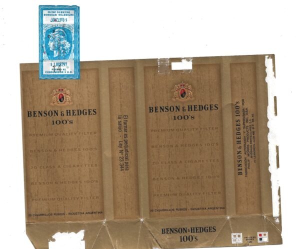 MARQUILLA BENSON & HEDGES 20 CIGARRILLOS INDUSTRIA ARGENTINA SOFT