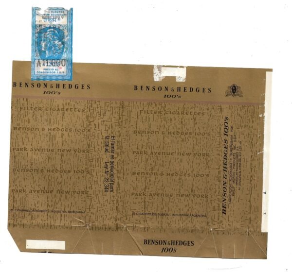 MARQUILLA BENSON & HEDGES 20 CIGARRILLOS INDUSTRIA ARGENTINA SOFT