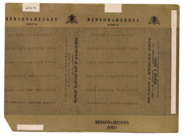 MARQUILLA BENSON & HEDGES 20 CIGARRILLOS INDUSTRIA ARGENTINA SOFT