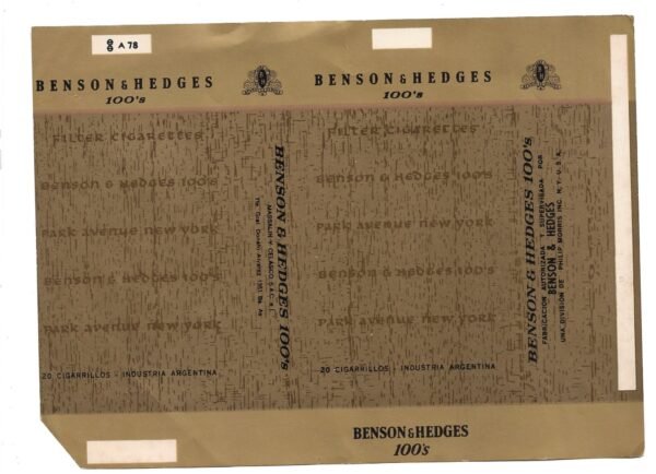 MARQUILLA BENSON & HEDGES 20 CIGARRILLOS INDUSTRIA ARGENTINA SOFT