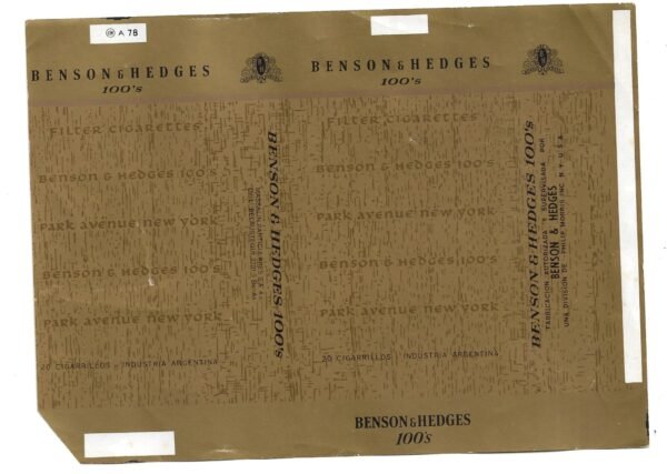 MARQUILLA BENSON & HEDGES 20 CIGARRILLOS INDUSTRIA ARGENTINA SOFT