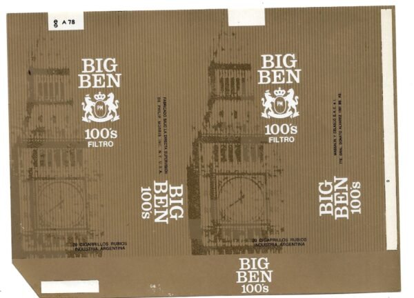 MARQUILLA BIG BEN 20 CIGARRILLOS INDUSTRIA ARGENTINA SOFT