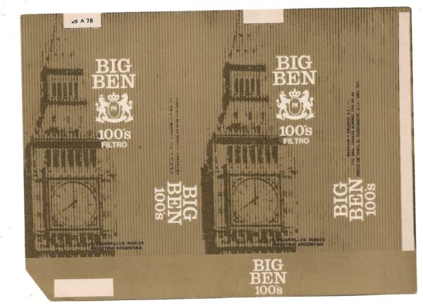 MARQUILLA BIG BEN 20 CIGARRILLOS INDUSTRIA ARGENTINA SOFT