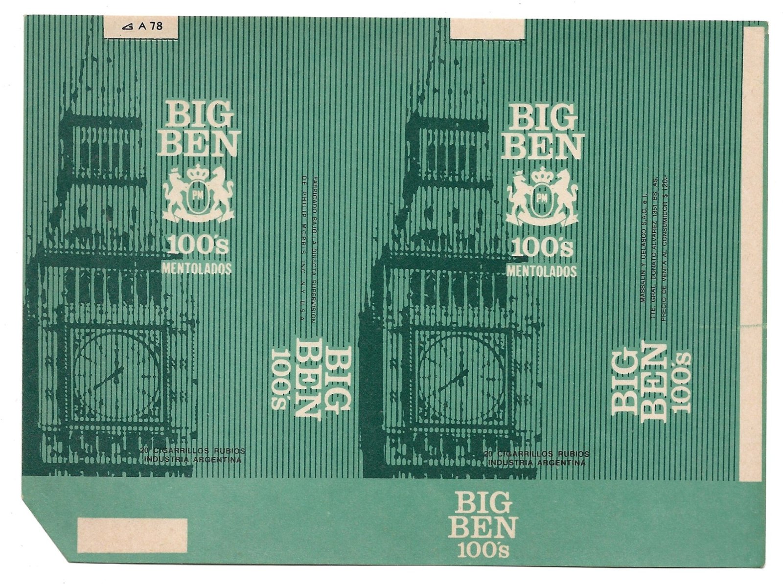 MARQUILLA BIG BEN 20 CIGARRILLOS INDUSTRIA ARGENTINA SOFT