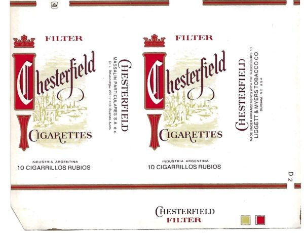 MARQUILLA CHESTERFIELD 10 CIGARRILLOS INDUSTRIA ARGENTINA SOFT