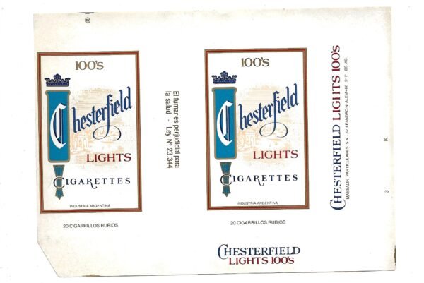 MARQUILLA CHESTERFIELD 20 CIGARRILLOS INDUSTRIA ARGENTINA SOFT
