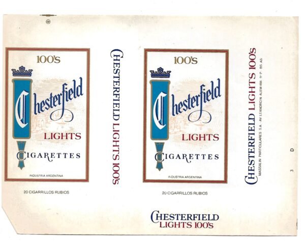 MARQUILLA CHESTERFIELD 20 CIGARRILLOS INDUSTRIA ARGENTINA SOFT