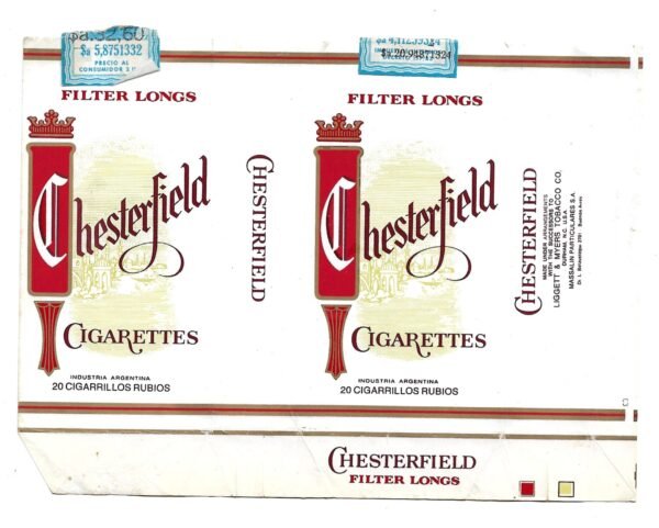 MARQUILLA CHESTERFIELD 20 CIGARRILLOS INDUSTRIA ARGENTINA SOFT