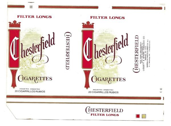 MARQUILLA CHESTERFIELD 20 CIGARRILLOS INDUSTRIA ARGENTINA SOFT