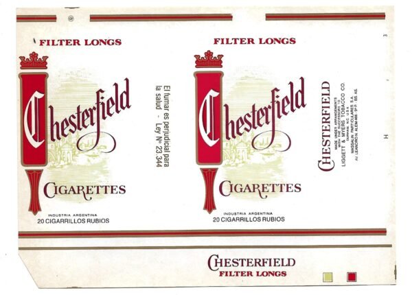 MARQUILLA CHESTERFIELD 20 CIGARRILLOS INDUSTRIA ARGENTINA SOFT