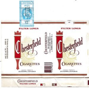 MARQUILLA CHESTERFIELD 20 CIGARRILLOS INDUSTRIA ARGENTINA SOFT