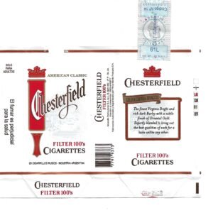 MARQUILLA CHESTERFIELD 20 CIGARRILLOS INDUSTRIA ARGENTINA SOFT