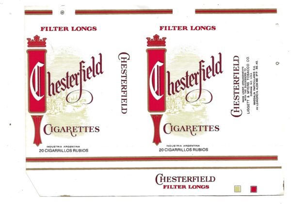 MARQUILLA CHESTERFIELD 20 CIGARRILLOS INDUSTRIA ARGENTINA SOFT