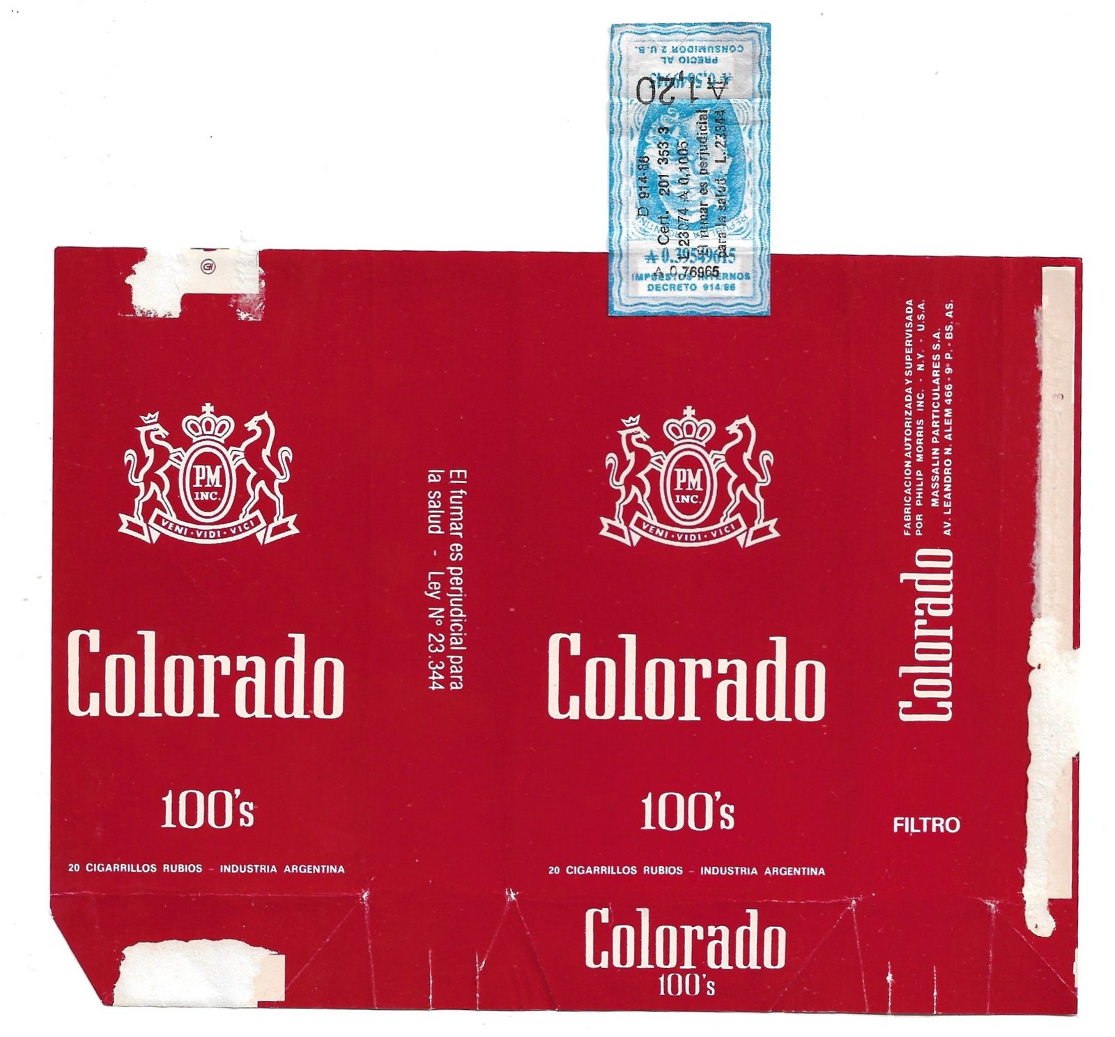 MARQUILLA COLORADO 20 CIGARRILLOS INDUSTRIA ARGENTINA SOFT