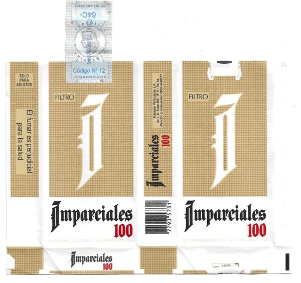 MARQUILLA IMPARCIALES 20 CIGARRILLOS INDUSTRIA ARGENTINA SOFT