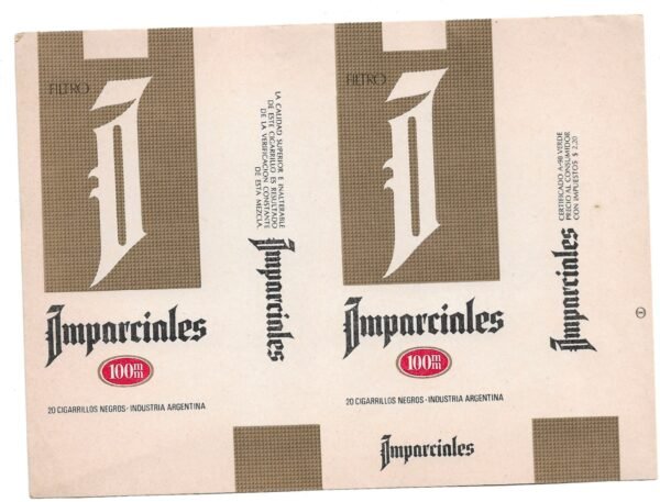 MARQUILLA IMPARCIALES 20 CIGARRILLOS INDUSTRIA ARGENTINA SOFT