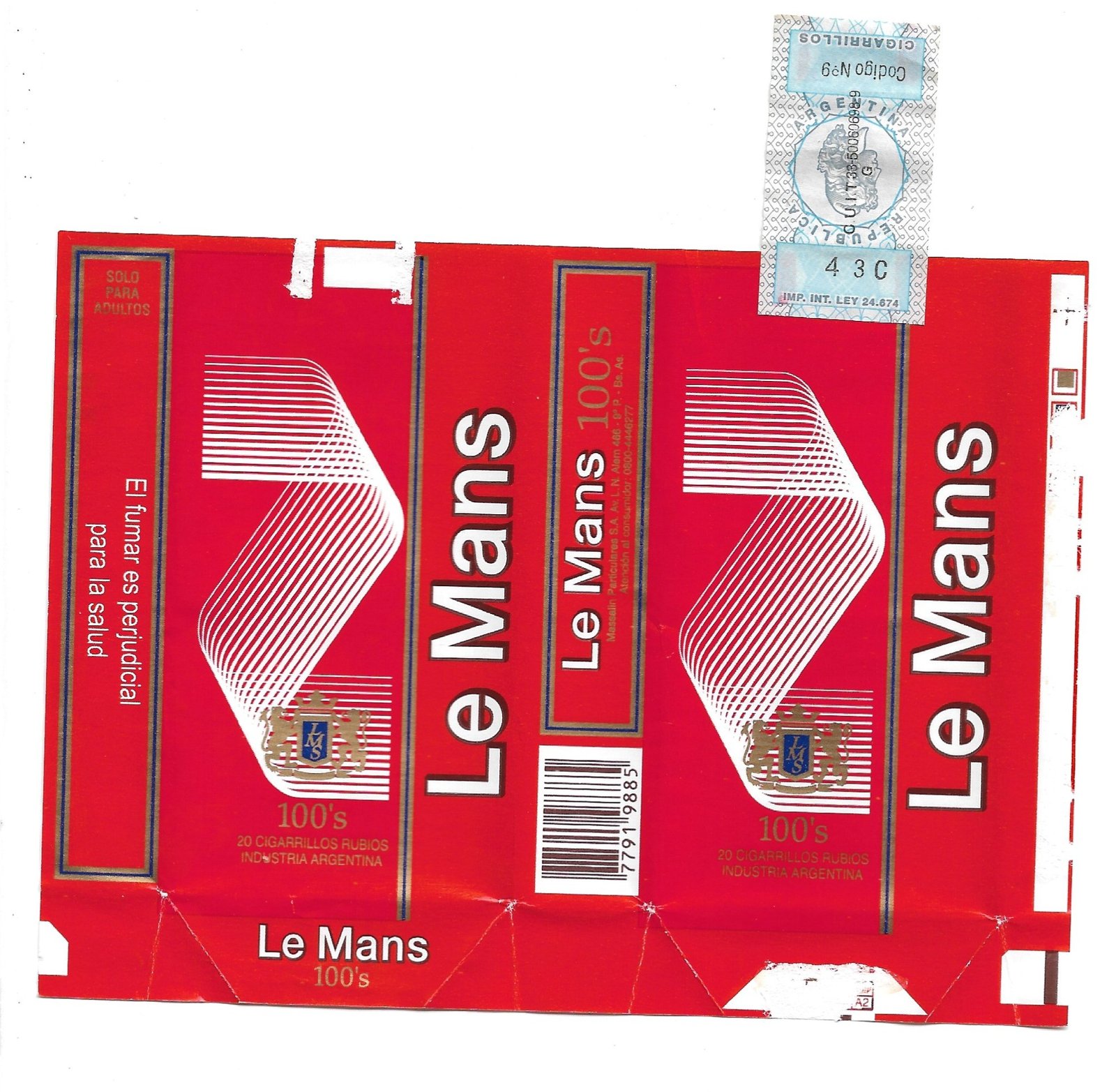 MARQUILLA LE MANS 20 CIGARRILLOS INDUSTRIA ARGENTINA SOFT