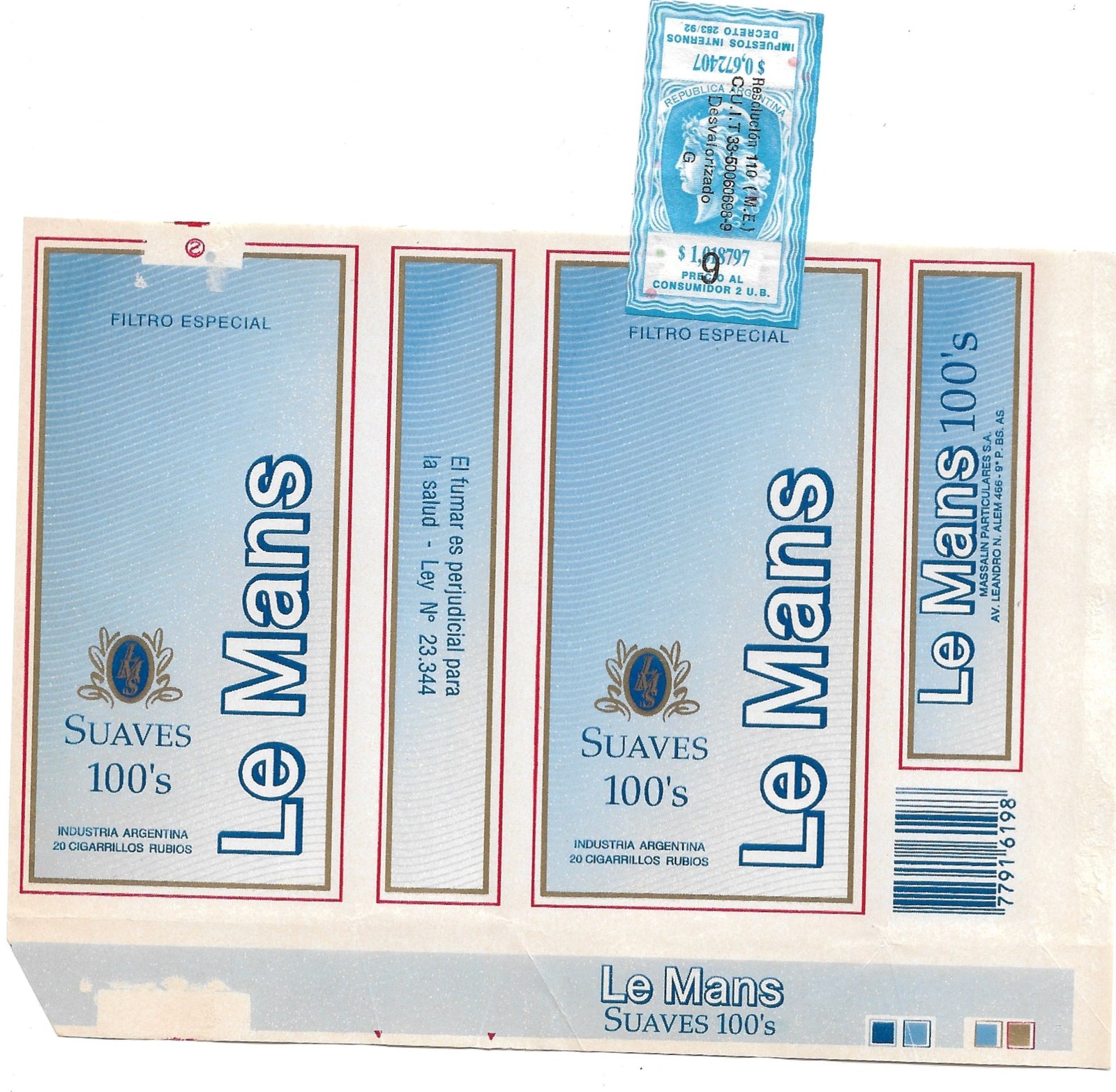 MARQUILLA LE MANS 20 CIGARRILLOS INDUSTRIA ARGENTINA SOFT