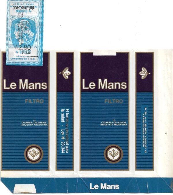 MARQUILLA LE MANS 10 CIGARRILLOS INDUSTRIA ARGENTINA SOFT