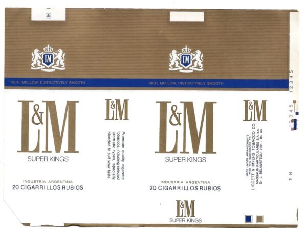 MARQUILLA L&M 20 CIGARRILLOS INDUSTRIA ARGENTINA SOFT