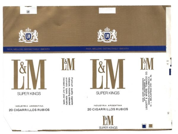 MARQUILLA L&M 20 CIGARRILLOS INDUSTRIA ARGENTINA SOFT