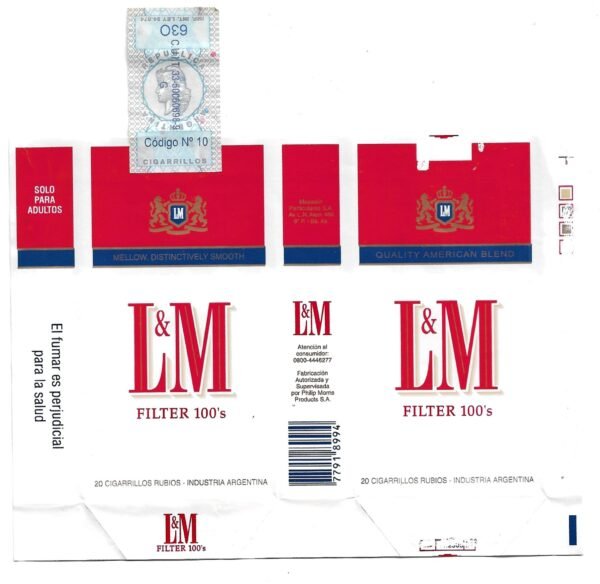 MARQUILLA L&M 20 CIGARRILLOS INDUSTRIA ARGENTINA SOFT