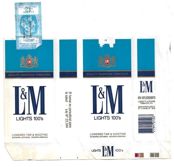 MARQUILLA L&M 20 CIGARRILLOS INDUSTRIA ARGENTINA SOFT