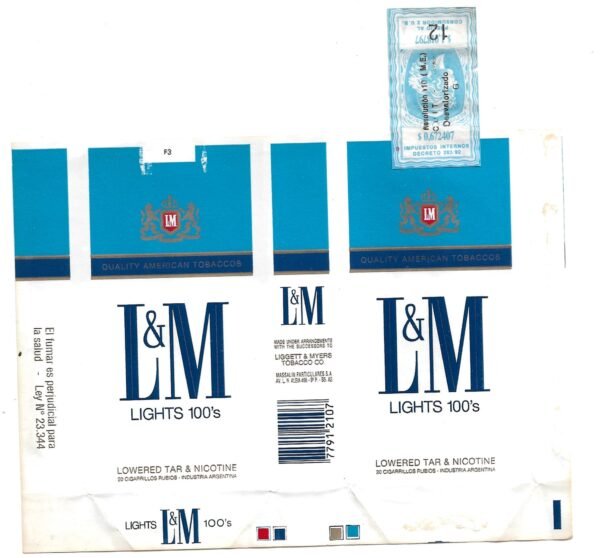 MARQUILLA L&M 20 CIGARRILLOS INDUSTRIA ARGENTINA SOFT